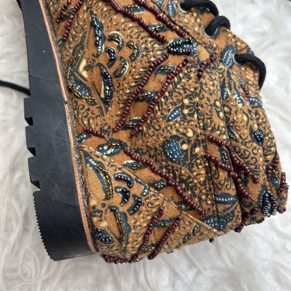Women’s Beaded Paisley Textile Lace Up Shoes Boho Embroidered Indonesia Fits 8 - Picture 11 of 16